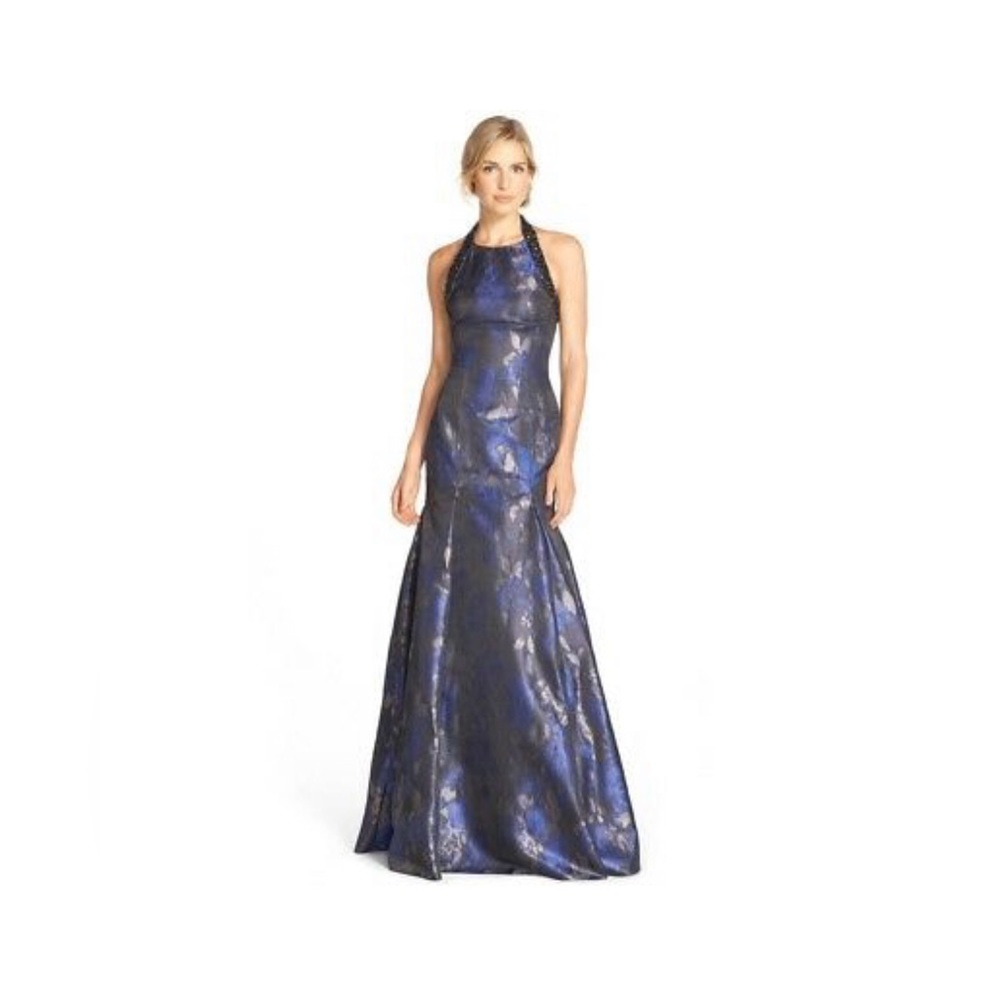 Blue,silver, and black gown